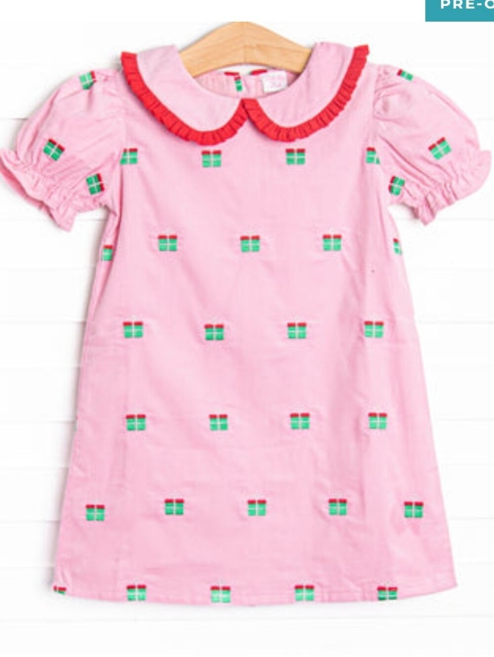 Stitchy Fish All Wrapped Up Embroidered Dress Pink Size 5 Christmas Gift Box